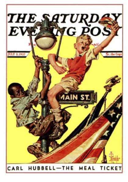 Saturday Evening Post - 1937-07-03: Parade View from Lamp Post (J.C. Leyendecker)