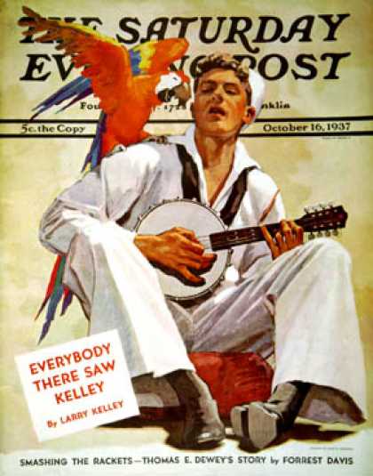 Saturday Evening Post - 1937-10-16: Singing Sailor and Parrot (John E. Sheridan)