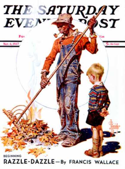 Saturday Evening Post - 1937-11-06: Raking Leaves (J.C. Leyendecker)