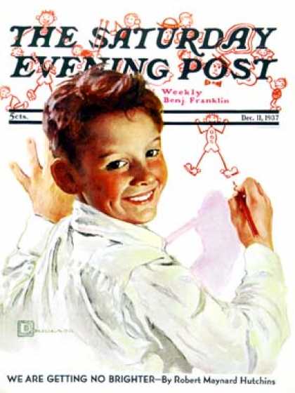 Saturday Evening Post - 1937-12-11: Boy Drawing Stick Figures (Douglas Crockwell)