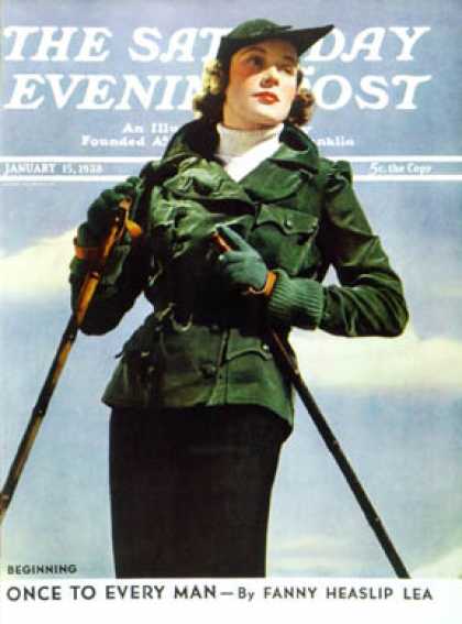 Saturday Evening Post - 1938-01-15: Woman Modelling Ski-wear (V. Keppler)