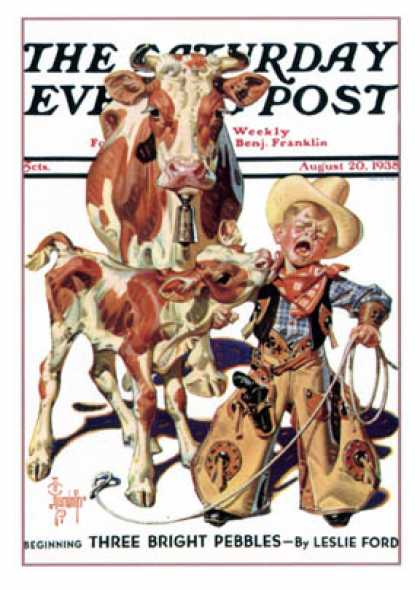Saturday Evening Post - 1938-08-20: Little Cowboy Takes a Licking (J.C. Leyendecker)