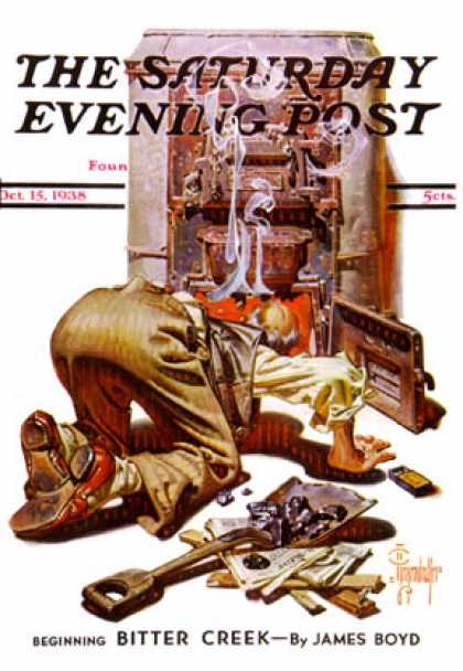 Saturday Evening Post - 1938-10-15: Stoking the Furnace (J.C. Leyendecker)