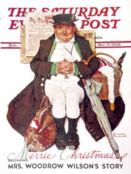 Saturday Evening Post - 1938-12-17: "Merrie Christmas" or Muggleston   Coach (Norman Rockwell)