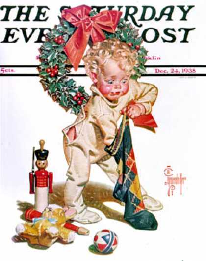 Saturday Evening Post - 1938-12-24: Christmas Stocking (J.C. Leyendecker)