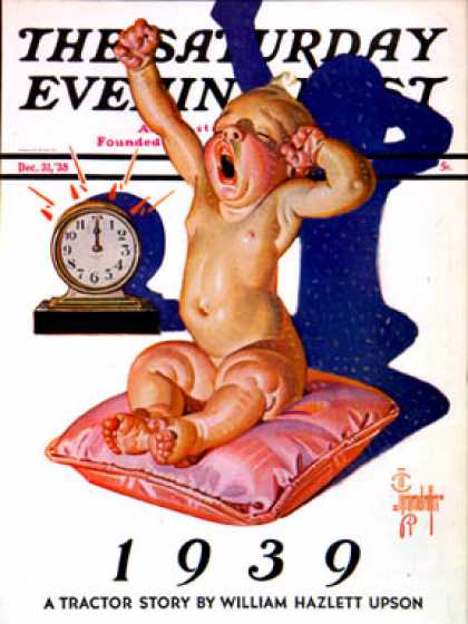 Saturday Evening Post - 1938-12-31: Waking to the New Year (J.C. Leyendecker)