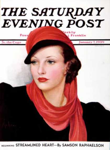 Saturday Evening Post - 1939-01-07: Portrait in Black and Red (Neysa McMein)