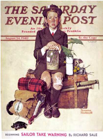 Saturday Evening Post - 1940-08-24: "Home from Camp" (Norman Rockwell)