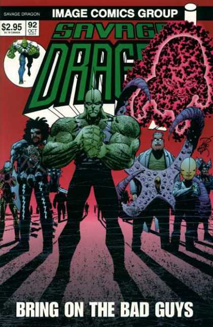 Savage Dragon 92 - Bring On The Bad Guys - Clasped Fist - Tentacles - Red Baby With Black Spots - Long Shadows - Erik Larsen