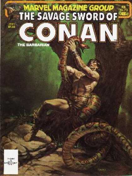 Savage Sword of Conan 73 - Huge Snake - Tree - Fighting - Barbarian - Rocks