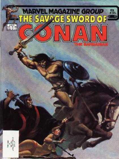 Savage Sword of Conan 85 - Conan Vs Robed Villain - Dagger Vs Sword - Rescue Slave Woman - Conan On Horseback - Chained Woman