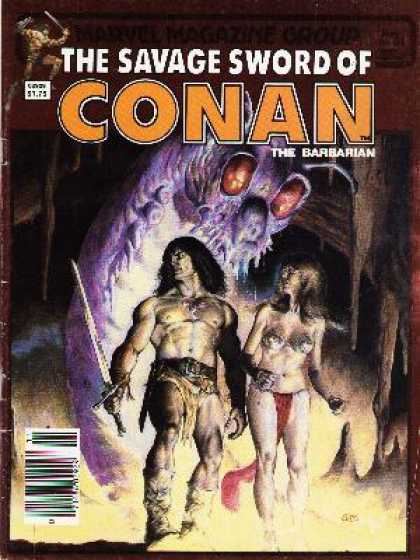 Savage Sword of Conan 94 - Sword - Cave - Black Hair - Purple Monster - Fur Boots