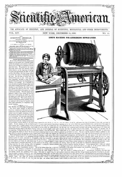 Scientific American - Dec 11, 1858 (vol. 14, #14)