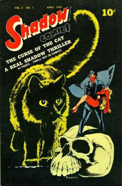 Shadow Comics 85 - Curse Of The Cat - Shadow Thriller - Comics From The 1940s - Masked Man - Skull And Cat
