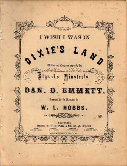 Sheet Music - I wish I was in Dixie's land; Dixie's land