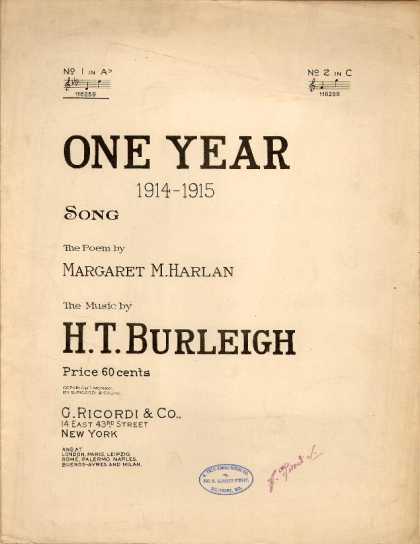 Sheet Music - One year 1914-1915