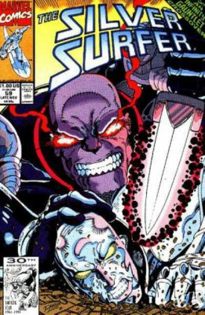 Silver Surfer (1987) 59 - Red Eyes - Knive - Purple Face - Smile - Teeth - Ron Lim