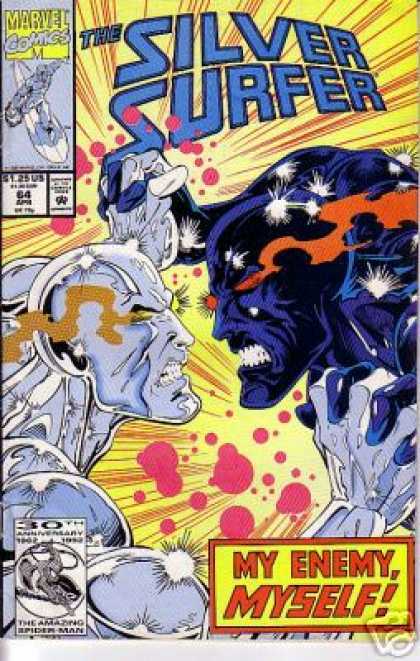 Silver Surfer (1987) 64 - My Enemy Myself - Marvel Comics - Blue Surfer - 30th Anniversary - Locked Hands - Ron Lim