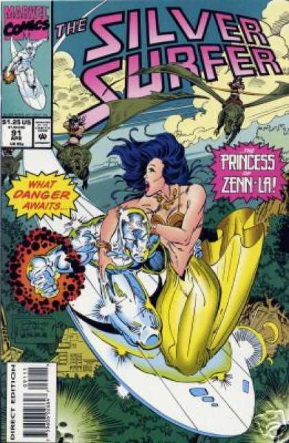 Silver Surfer (1987) 91 - Princess Of Zenn-la - Flying - Dinosaurs - Valkyries - Dogfight - Ron Lim