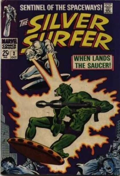 Silver Surfer 2 - Approved By The Comics Code Authority - Marvel Comics Group - 2 Oct - When Lands The Saucer - Fire - Jean Giraud, John Buscema