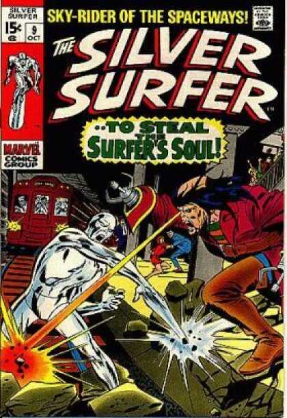 Silver Surfer 9 - Metal Pincer Arms - Laser Beam - Train - Bystanders - Destruction - John Buscema