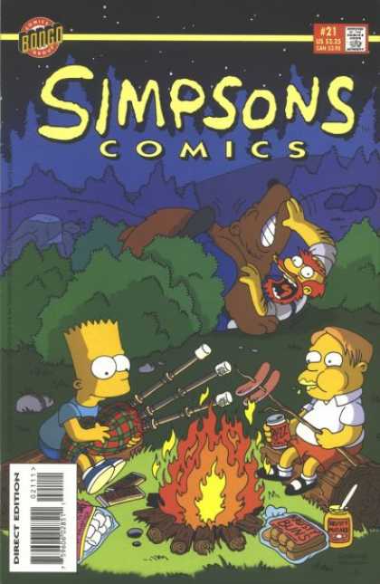 Simpsons Comics 21 - Grounskeeper Willie - Bart Simpson - Bagpipes - Campfire - Bear