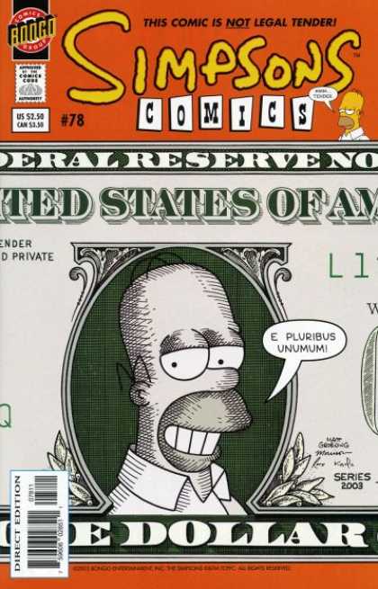 Simpsons Comics 78 - Homer Simpson On Money - Homer Simpson As The President - Homer Simpsons Face - Homer Simpson Dollar Bill - Homer Simpson Portrait