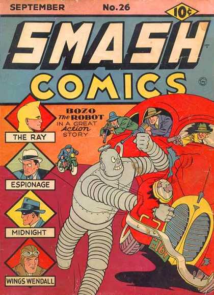 Smash Comics 26 - Bozo The Robot - Tommy Gun - Motorcycle - Wings Wendall - The Ray