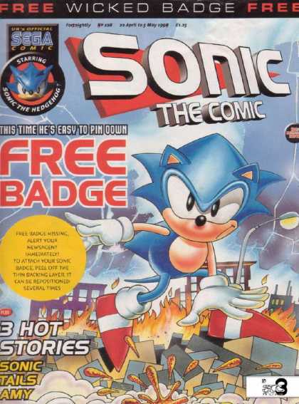 Sonic the Comic 128 - Free Badge - 3 Hot Stories - Free Wicked Badge - Tails - Amy