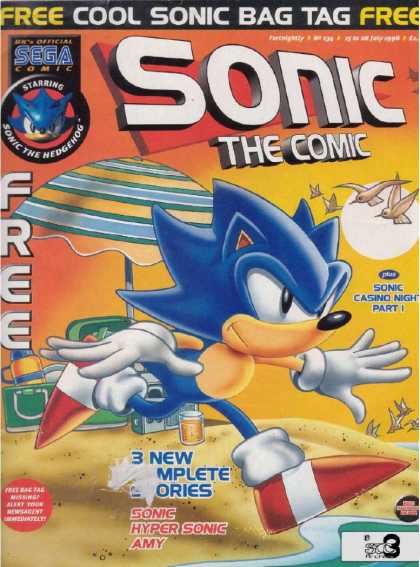 Sonic the Comic 134 - Sega Comic - Cool Sonic Bag Tag - Casino Night Part 1 - Beach - 3 Complete Stories