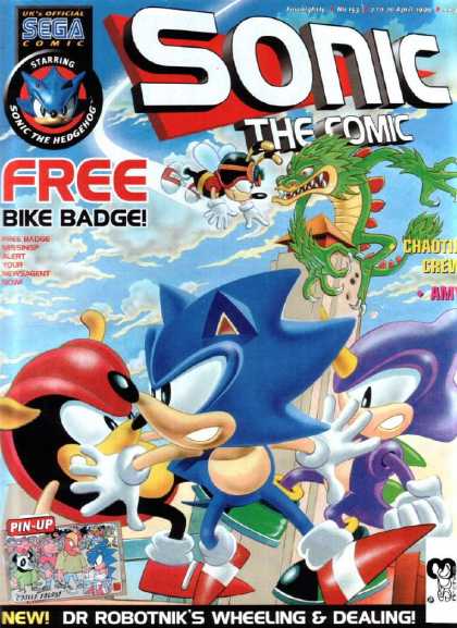 Sonic the Comic 153 - Sega - Sonic The Comic - Free Bike Badge - Sonic The Hedgehog - Dr Robotniks Wheeling And Dealing