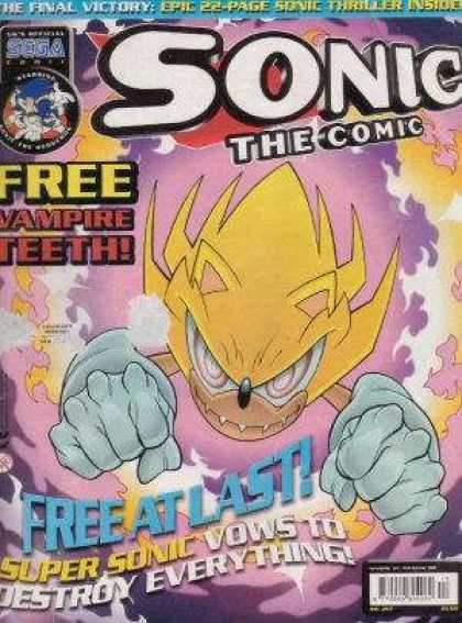 Sonic the Comic 217 - Free Vampire Teeth - The Final Victory Epic 22-page Sonic Thriller Inside - Free At Last - Super Sonic Vows To Destroy Everything - Sega