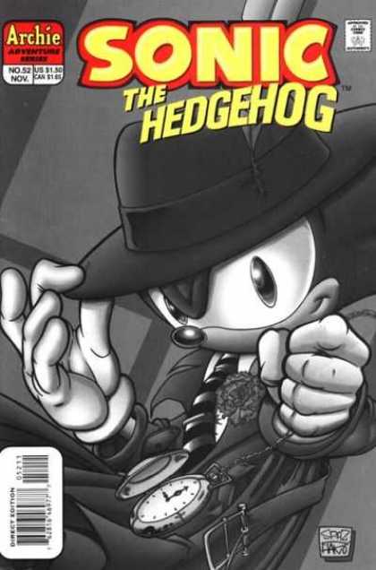 Sonic the Hedgehog 52 - Archie - Old Sonic - Black And White - Dick Tracy Hat - Pocket Watch