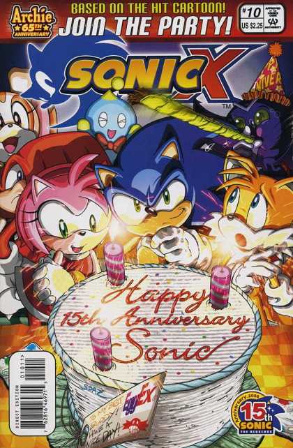 Sonic X 10 - Join The Party - Based On The Hit Cartoon - Happy 15th Anniversary Sonic - Archie 65th Anniversary - Us 225