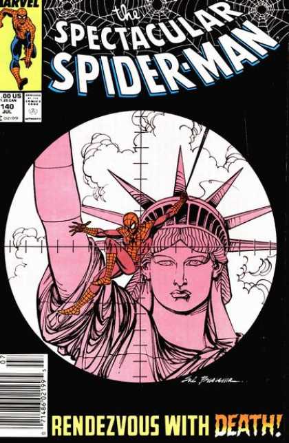 Spectacular Spider-Man (1976) 140 - Spiderman - Crosshairs - Statue Of Liberty - Clouds - Rendezvous With Death - Sal Buscema