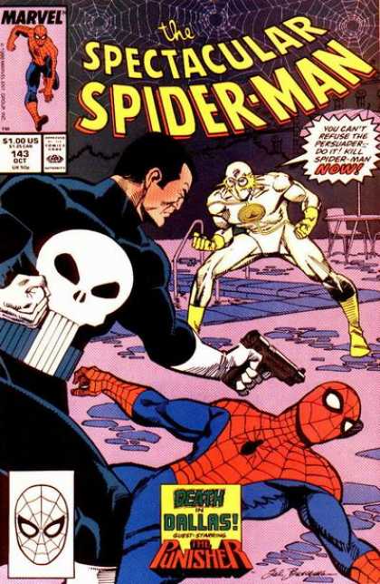 Gun - Punisher - Persuader - Spider Man - Death In Dallas - Sal Buscema Spectacular Spider-Man (1976) 143 - Gun - Punisher - Persuader - Spider Man - Death In Dallas - Sal Buscema