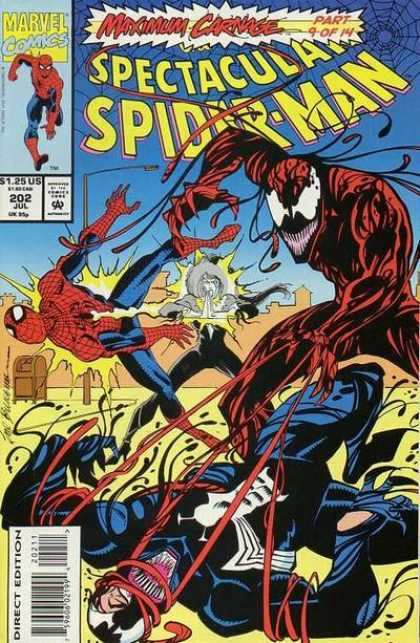 Spectacular Spider-Man (1976) 202 - Marvel - Maximu Carnage - Attacked - Fighting - Thread - Sal Buscema
