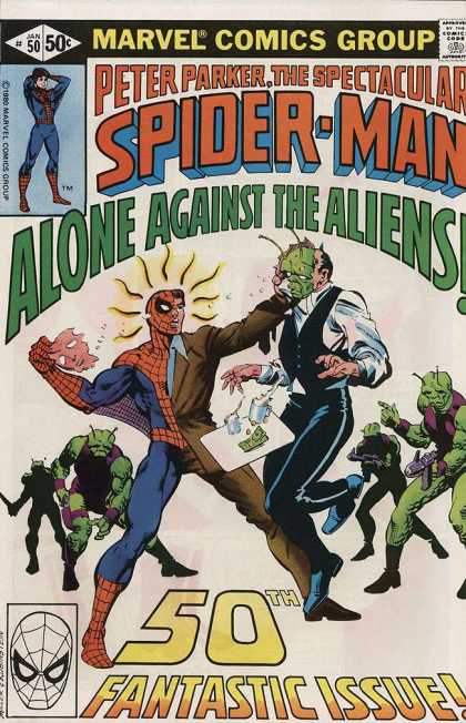 Spectacular Spider-Man (1976) 50 - Alone Aginst The Aliens - 50th Issue - Fantastic - Spider Sense - Suit - Frank Miller