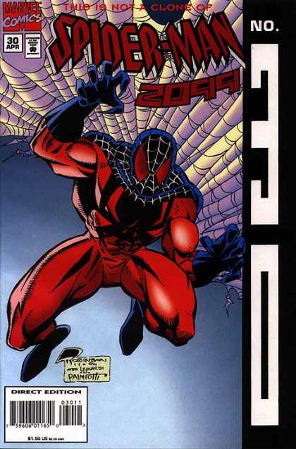 Spider-Man 2099 30 - Issue Number 30 - April Issue - Red With Blue Mask - Webbing In The Back Ground - Direct Issue