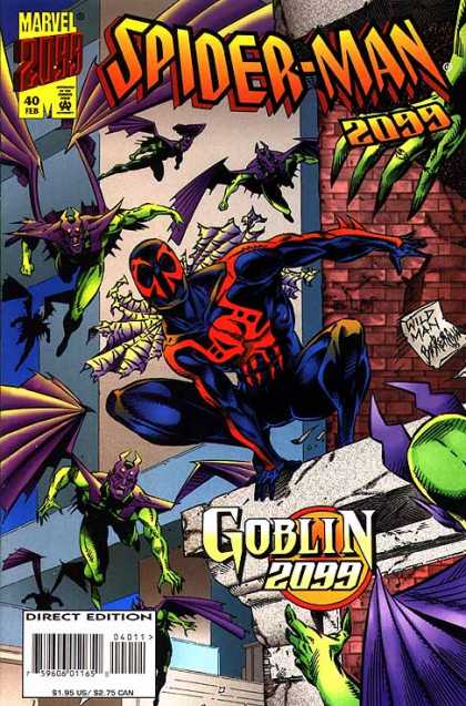 Spider-Man 2099 40 - Marvel 2000 - Goblin 2099 - Flying Green Creatures - Brick Wall - Wild Man