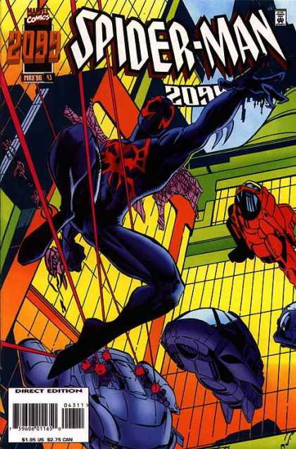 Spider-Man 2099 43 - Black And Red Suit - Red Lasers - Flying Cars - Yellow Buildings - Jumping - Humberto Ramos