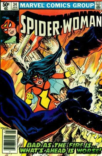 Spider-Woman 34 - Web - Fists - Black Hair - Fire - Smoke - Steve Leialoha