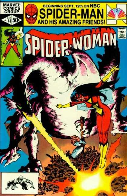 Spider-Woman 41 - Amazing Friends - Number 41 - 50 An Issue - Dragon Starting A Fire - Woman Being Set On Fire - Steve Leialoha