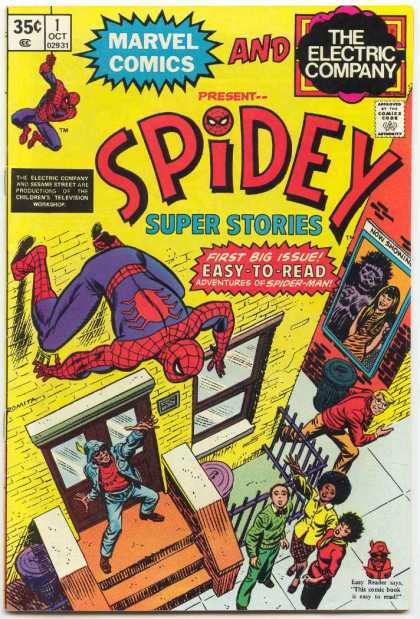Spiderman - 35 Cents - Marvel Comics - The Electric Company - First Big Issue Spidey Super Stories 1 - Spiderman - 35 Cents - Marvel Comics - The Electric Company - First Big Issue