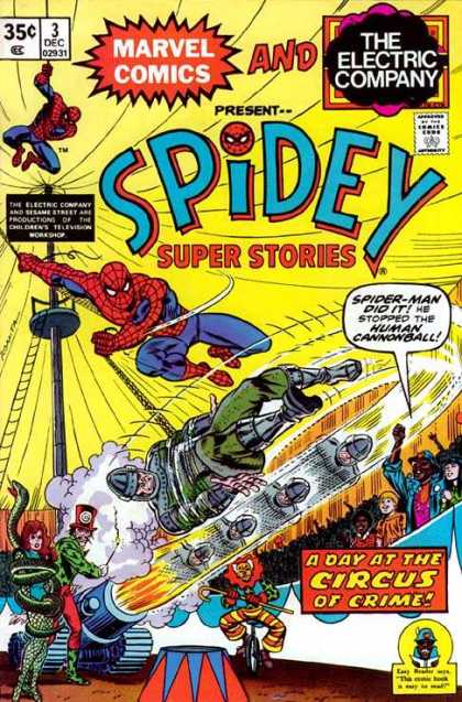 Spidey Super Stories 3 - The Electric Company - Marvel - Spider-man Did It - He Stopped The Human Cannonball - A Day At The Circus Of Crime