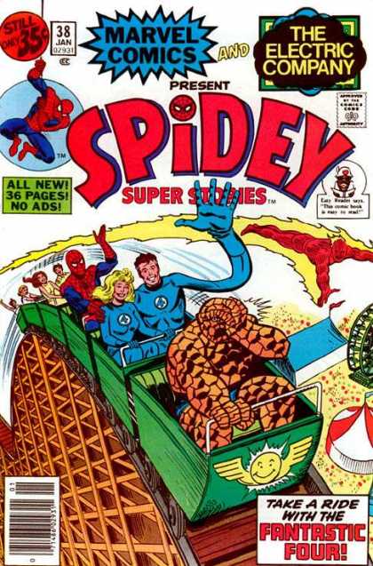 Marvel Comics - The Electric Company - Roller Coaster - Thing - Fantastic Four - Sal Buscema Spidey Super Stories 38 - Marvel Comics - The Electric Company - Roller Coaster - Thing - Fantastic Four - Sal Buscema