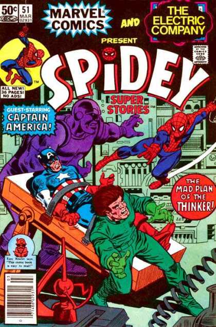 Spidey Super Stories 51 - Marvel - March - 50 Cents - The Electric Company - Captain America