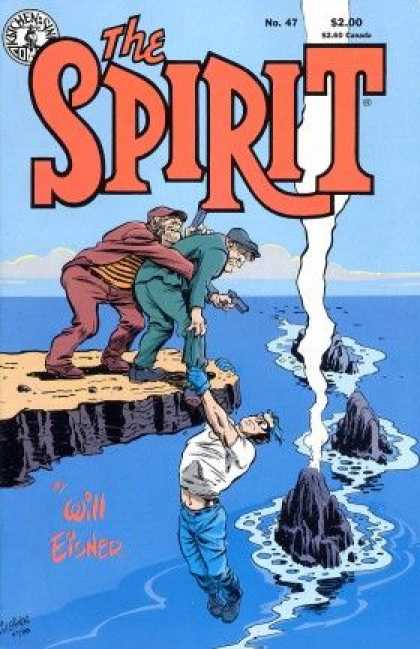 Spirit 47 - Cliff By The Ocean - Man Hanging From Cliff - Man With Gun - Rocks In The Ocean - Man About To Fall From Cliff - Will Eisner