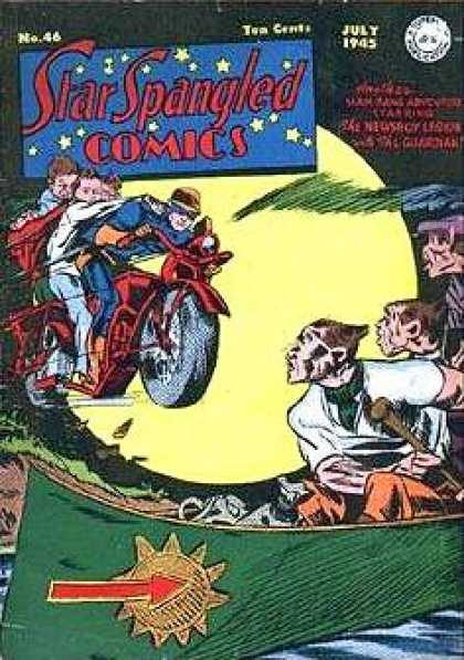Star Spangled Comics 46 - Night - Motorcycle - Boat - Oar - Villians