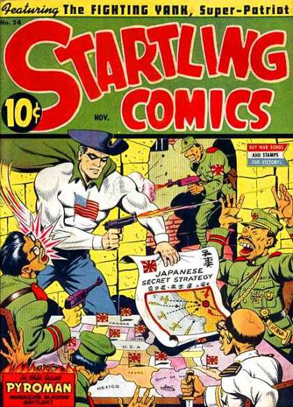 Startling Comics 24 - Japanese Secret Strategy - Fighting Yank Super-patriot - American Flag - Guns - Maps